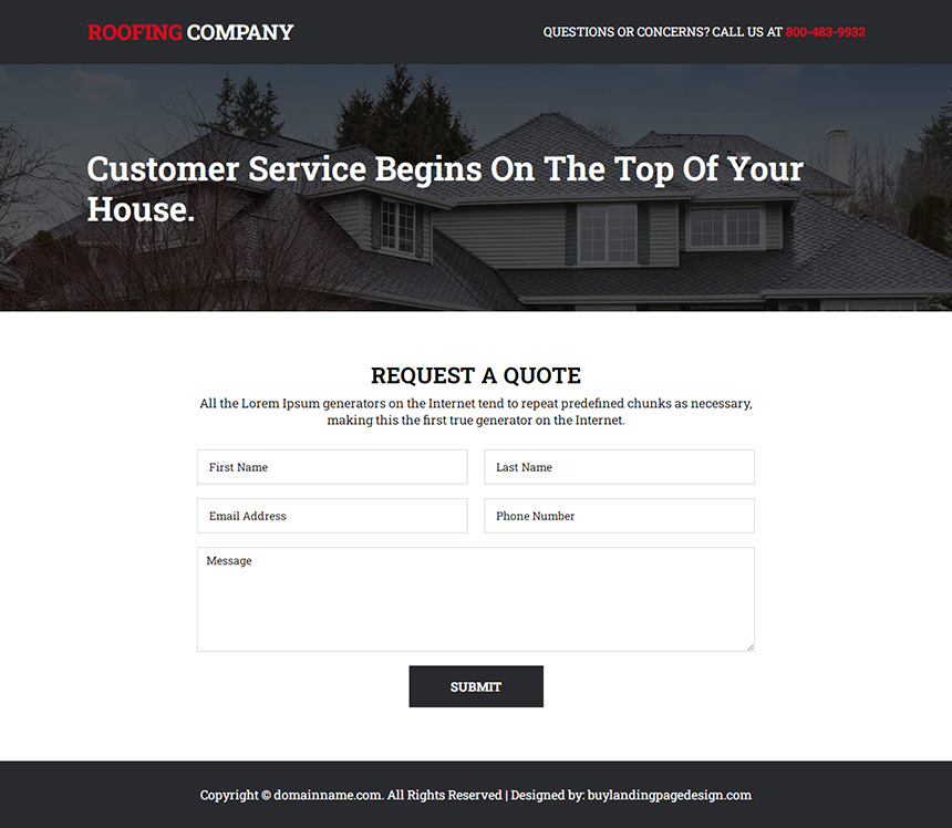 roofing company lead capture responsive landing page