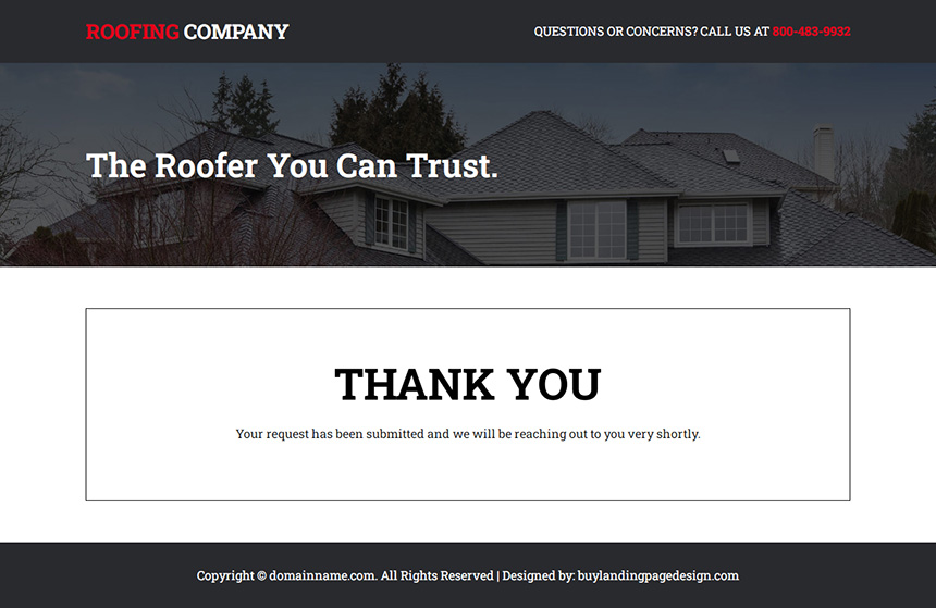 roofing company lead capture responsive landing page