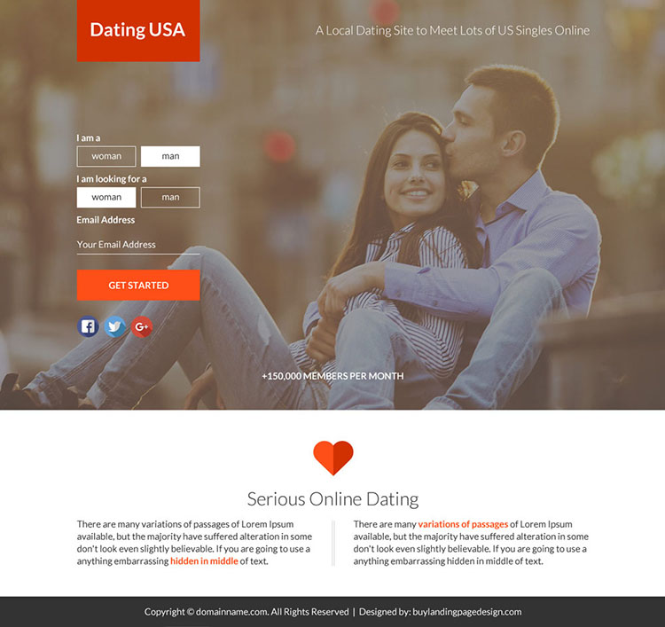 online dating sign up capturing lead funnel landing page