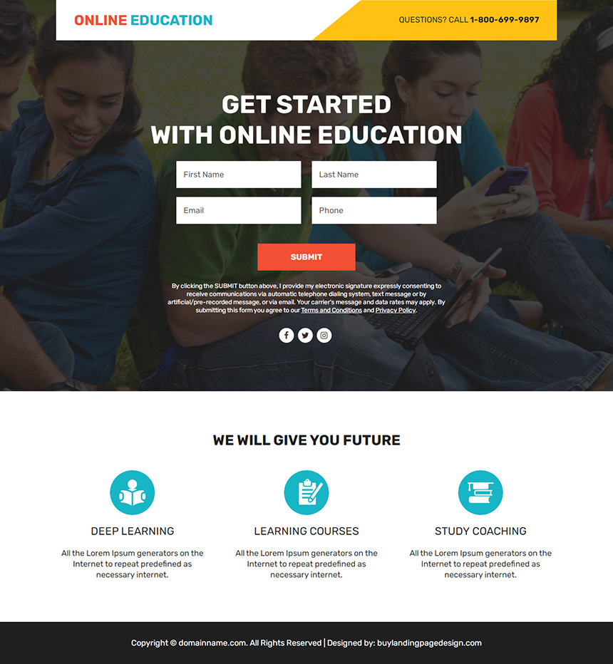 online education lead funnel responsive landing page