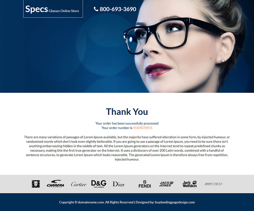 eye glasses online store responsive landing page design