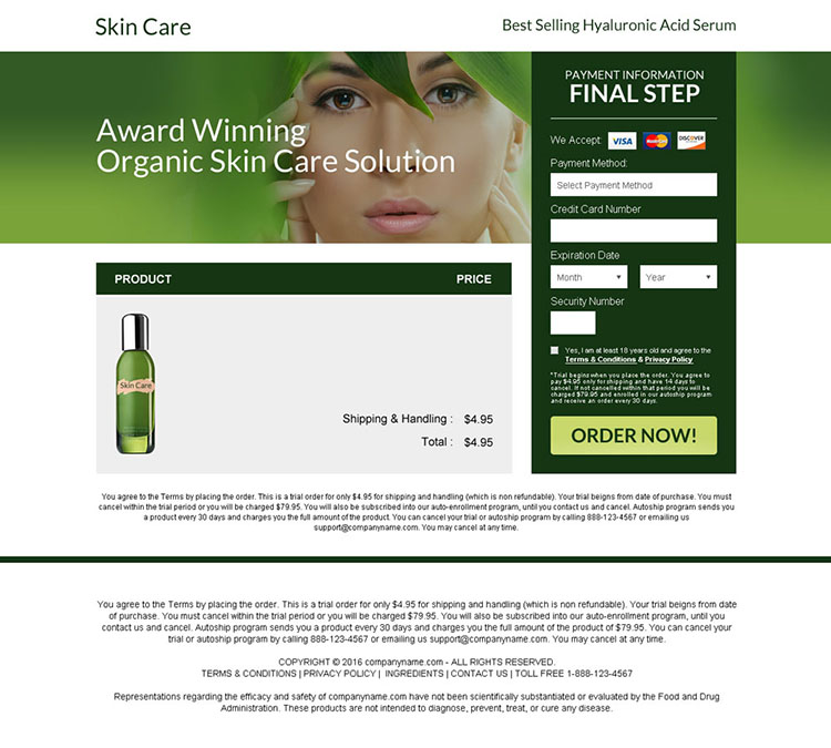 anti ageing skin care solution bank page design