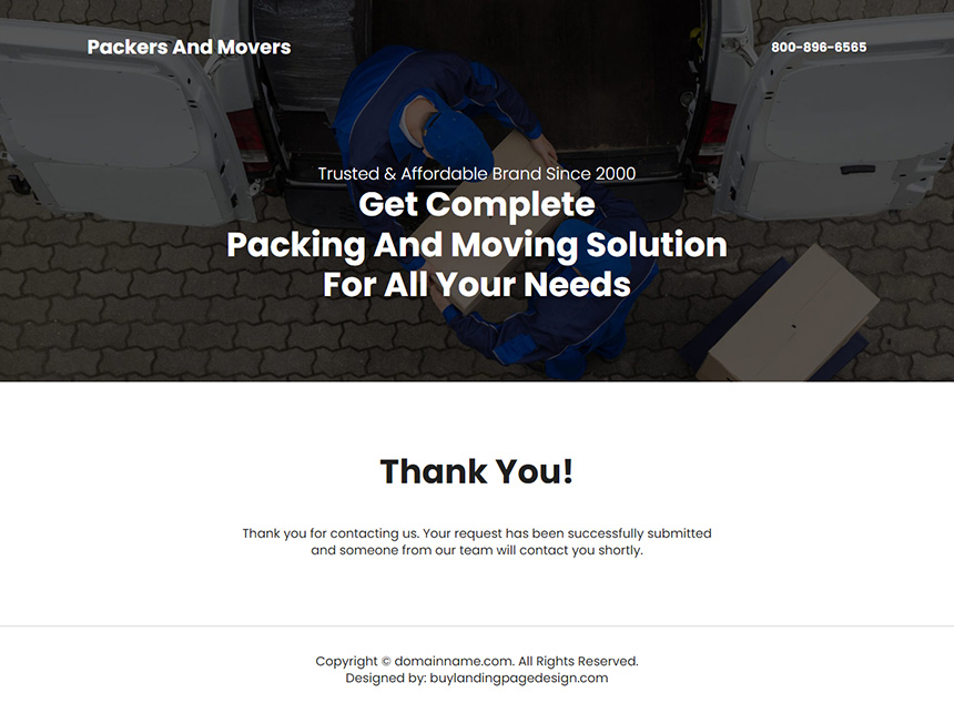 packing and moving solution responsive landing page