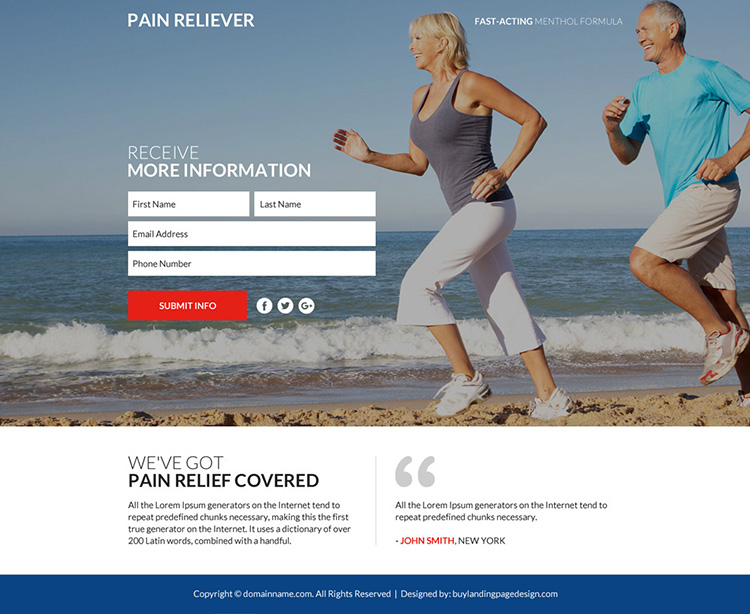 responsive pain relief product selling funnel page
