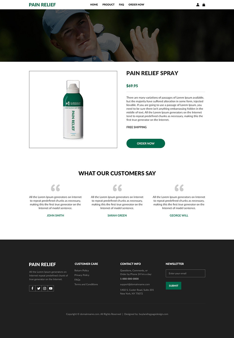 pain relief spray lead generating responsive website design