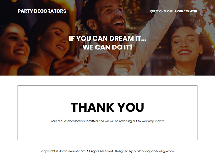 party decorators lead capture responsive landing page