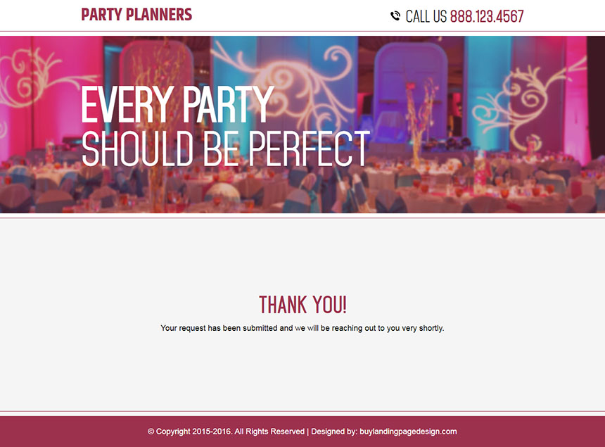 party planner converting responsive landing page design
