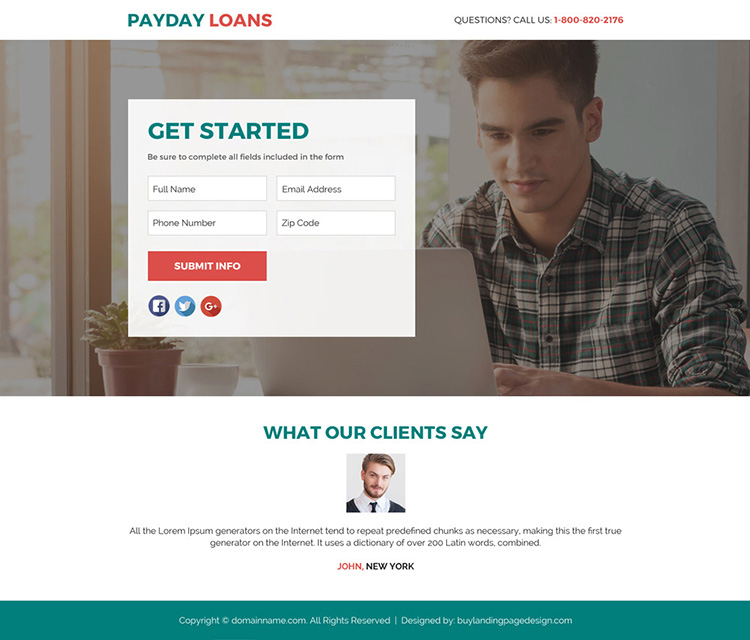 payday loan responsive lead funnel landing page design