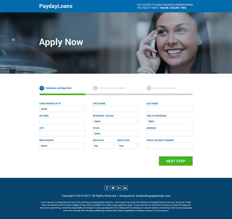modern lead generating payday loan landing page design