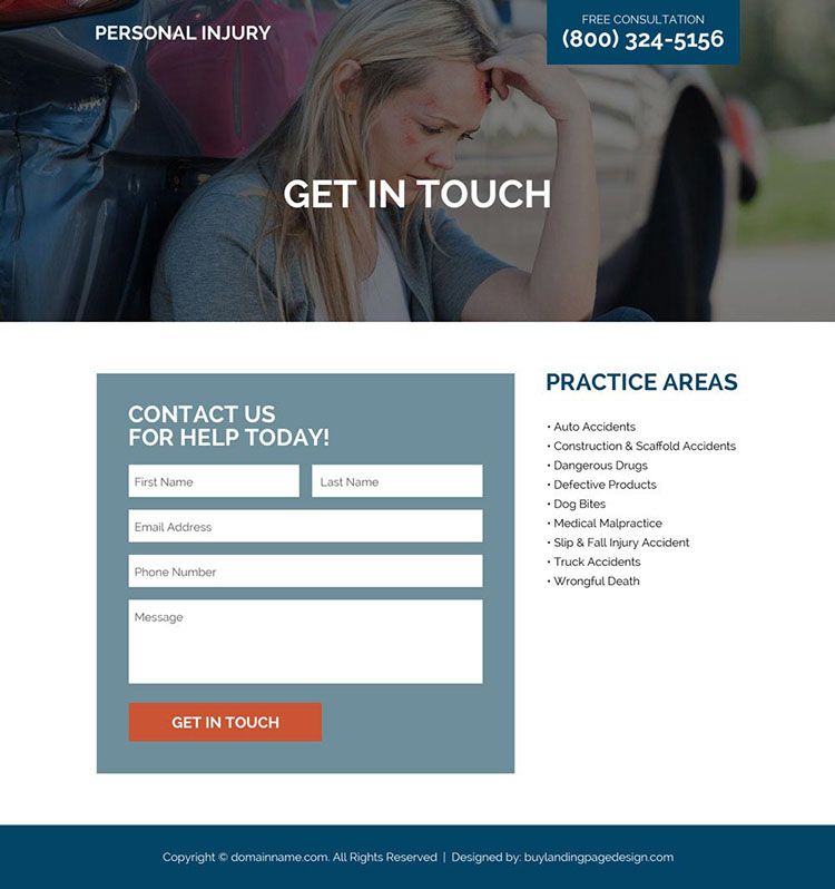 personal injury medical help responsive landing page design