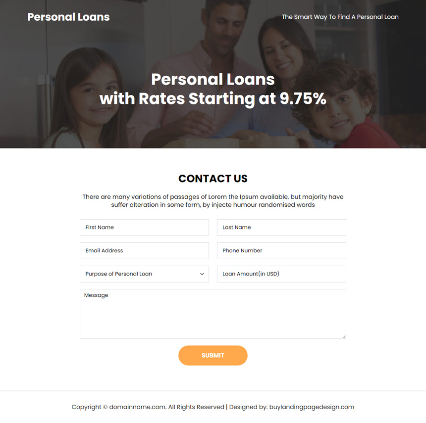 personal loan lead capture responsive landing page