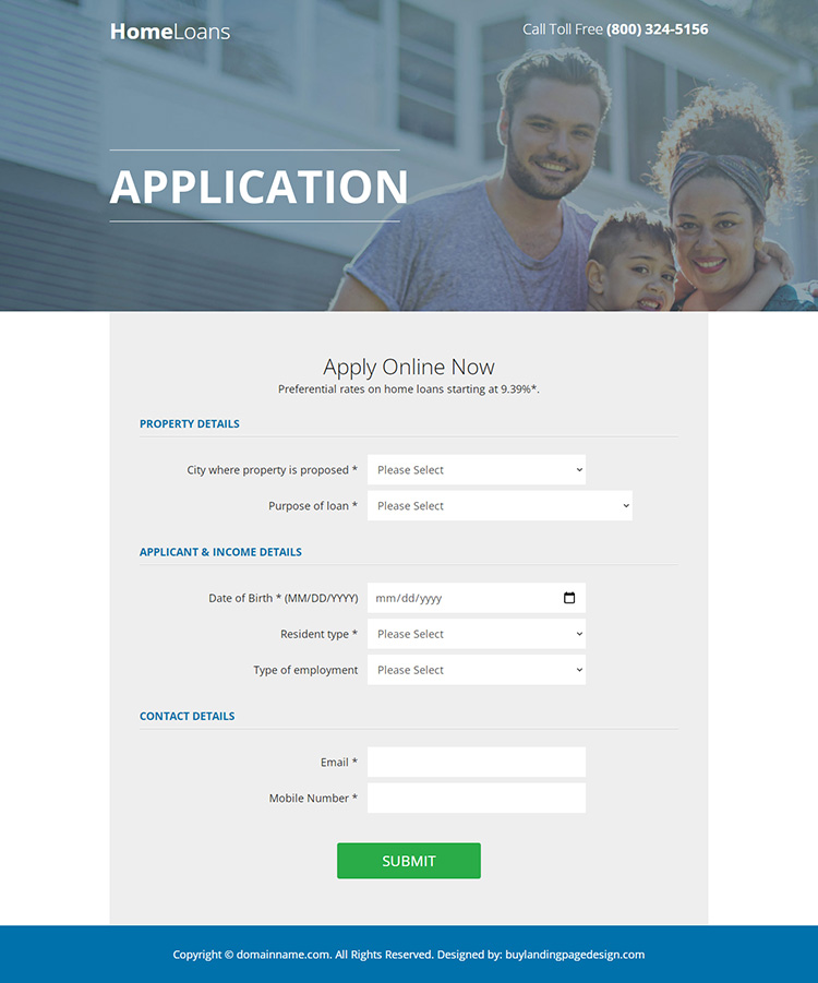 home loan service online application responsive landing page