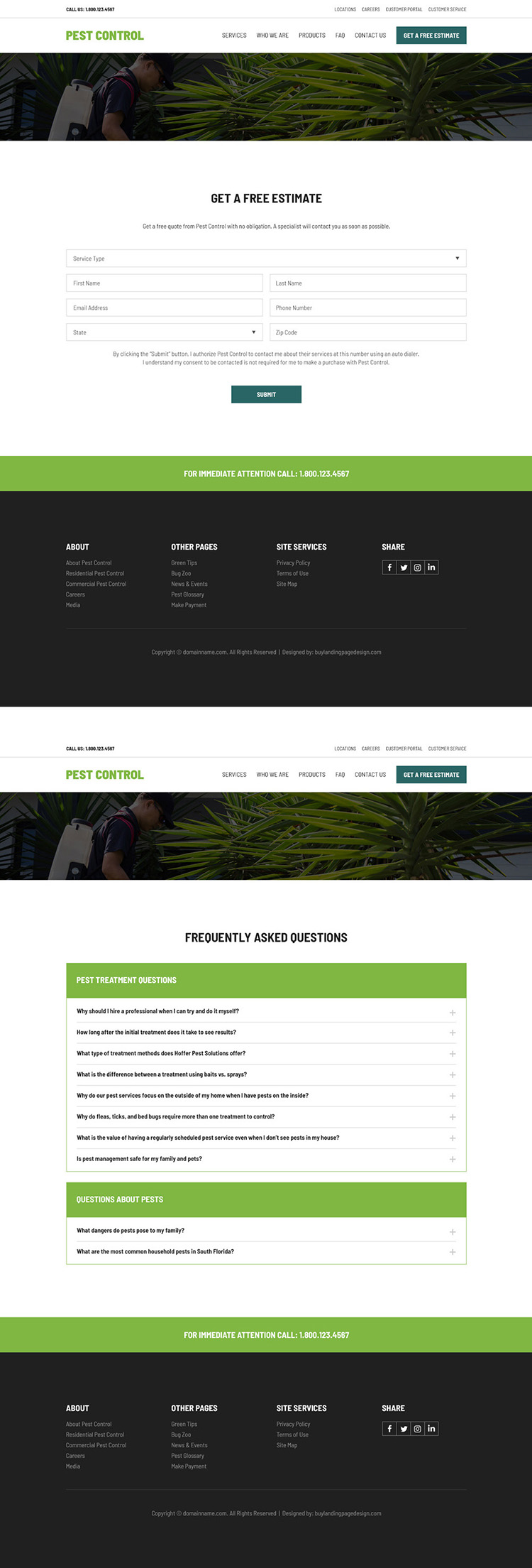 pest control product and services responsive website design