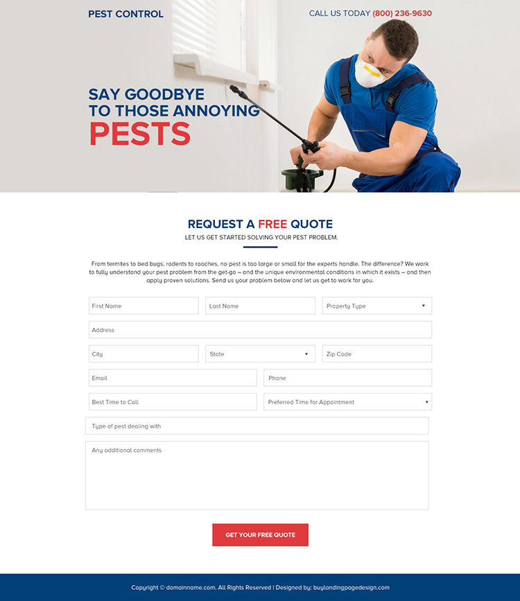 pest control services responsive landing page design