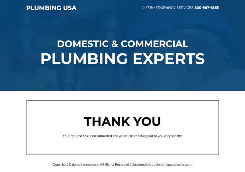 domestic and commercial plumbing experts landing page