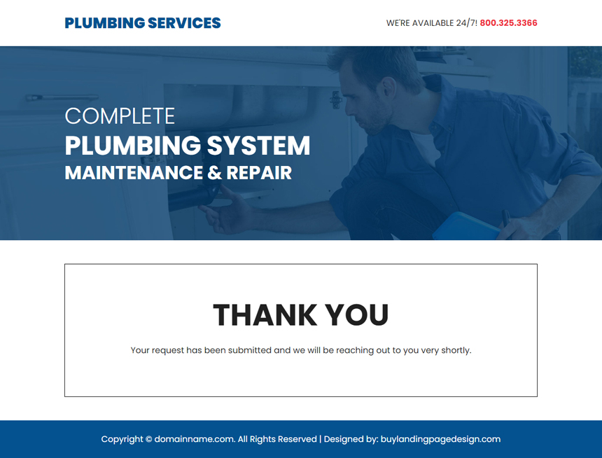 plumbing maintenance and repair service lead capture landing page