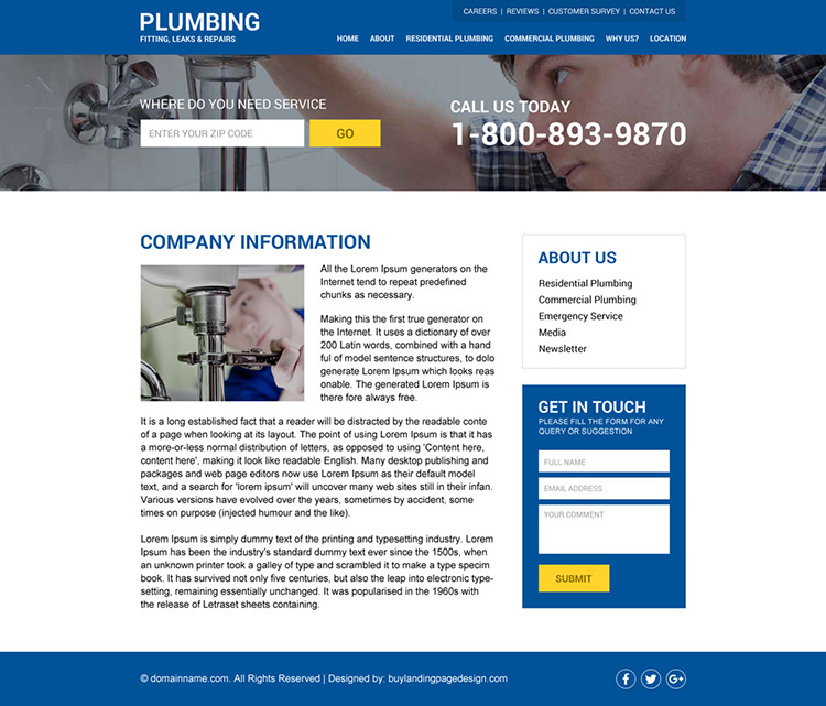 plumbing service responsive zip capturing website design