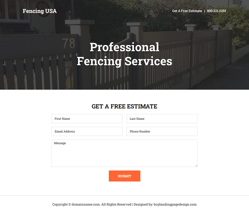 professional fencing service free estimate landing page