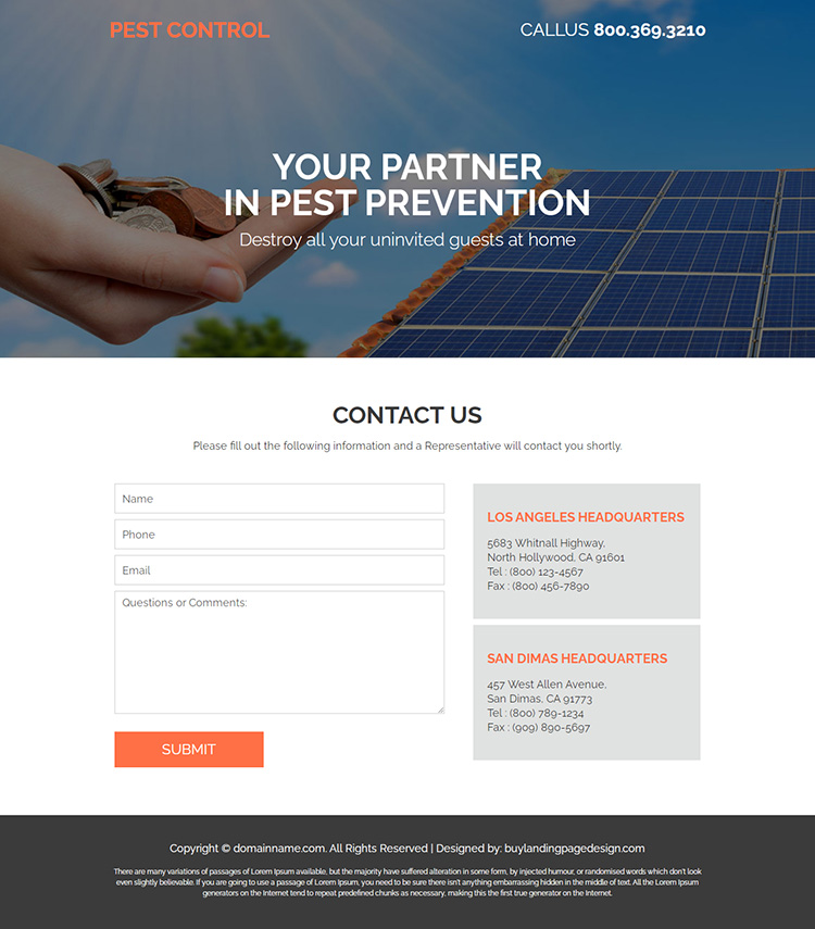 expert pest prevention service lead capture landing page