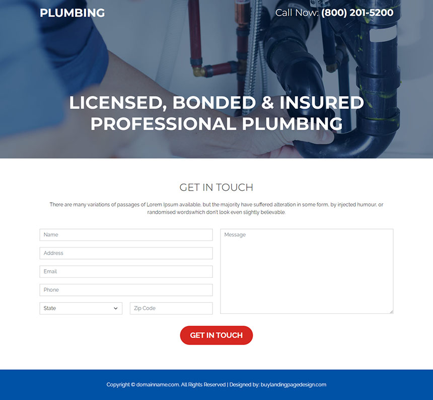 professional plumbing repair service lead capture landing page