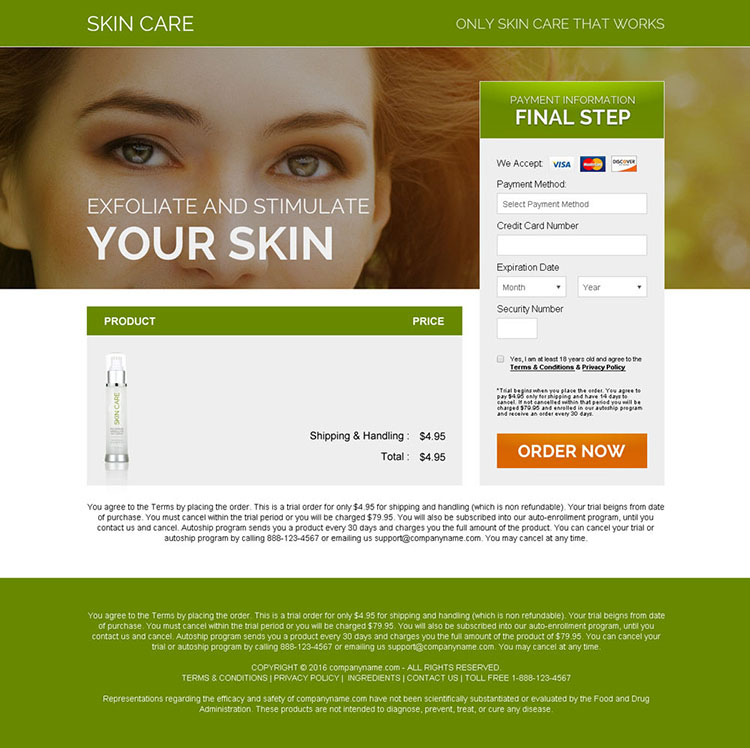 professional skin care product bank page design