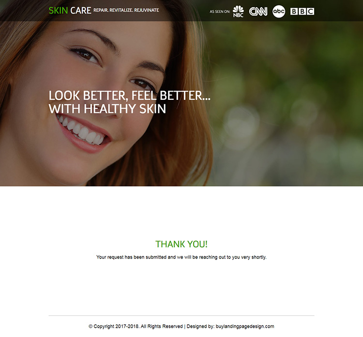 responsive skin care trial lead capturing landing page