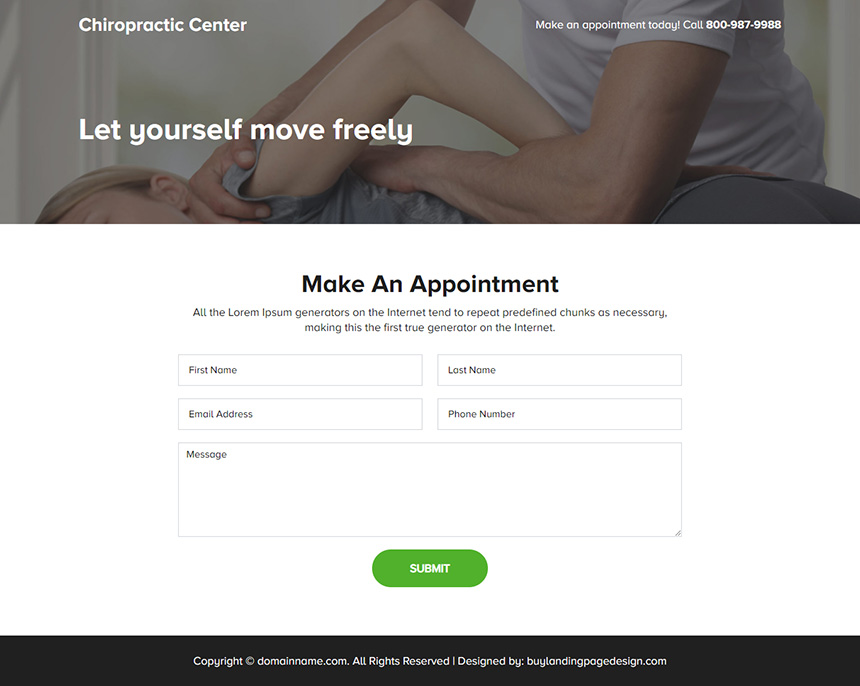 chiropractic center responsive landing page design