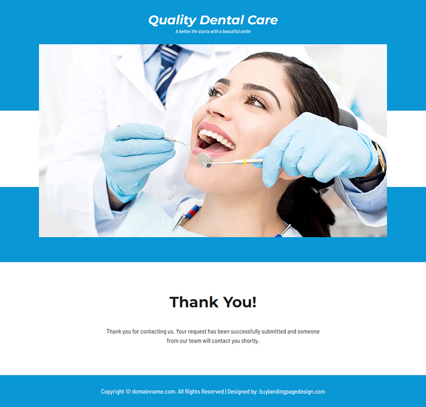 quality dental care service responsive landing page design