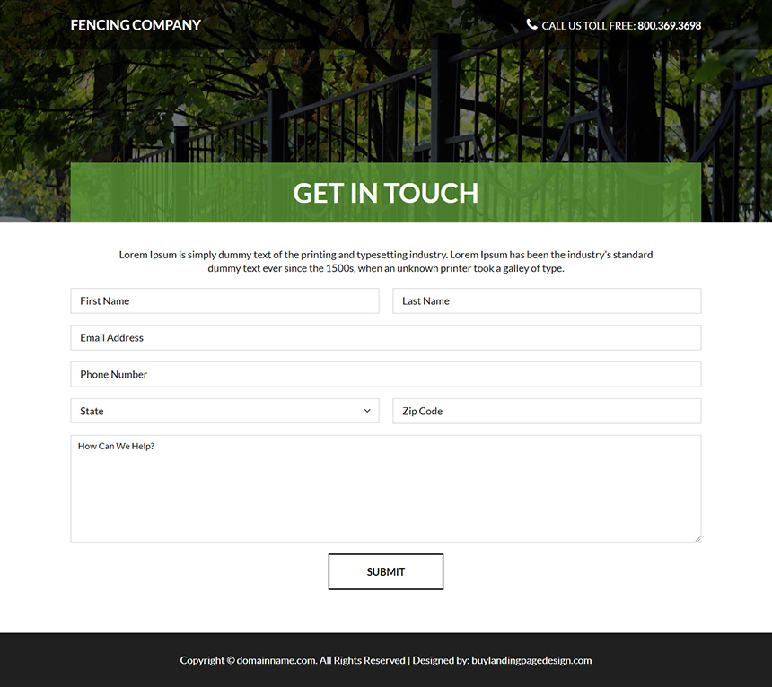 fencing solution company lead capture responsive landing page
