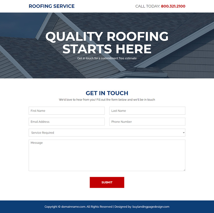 quality roofing service responsive landing page design