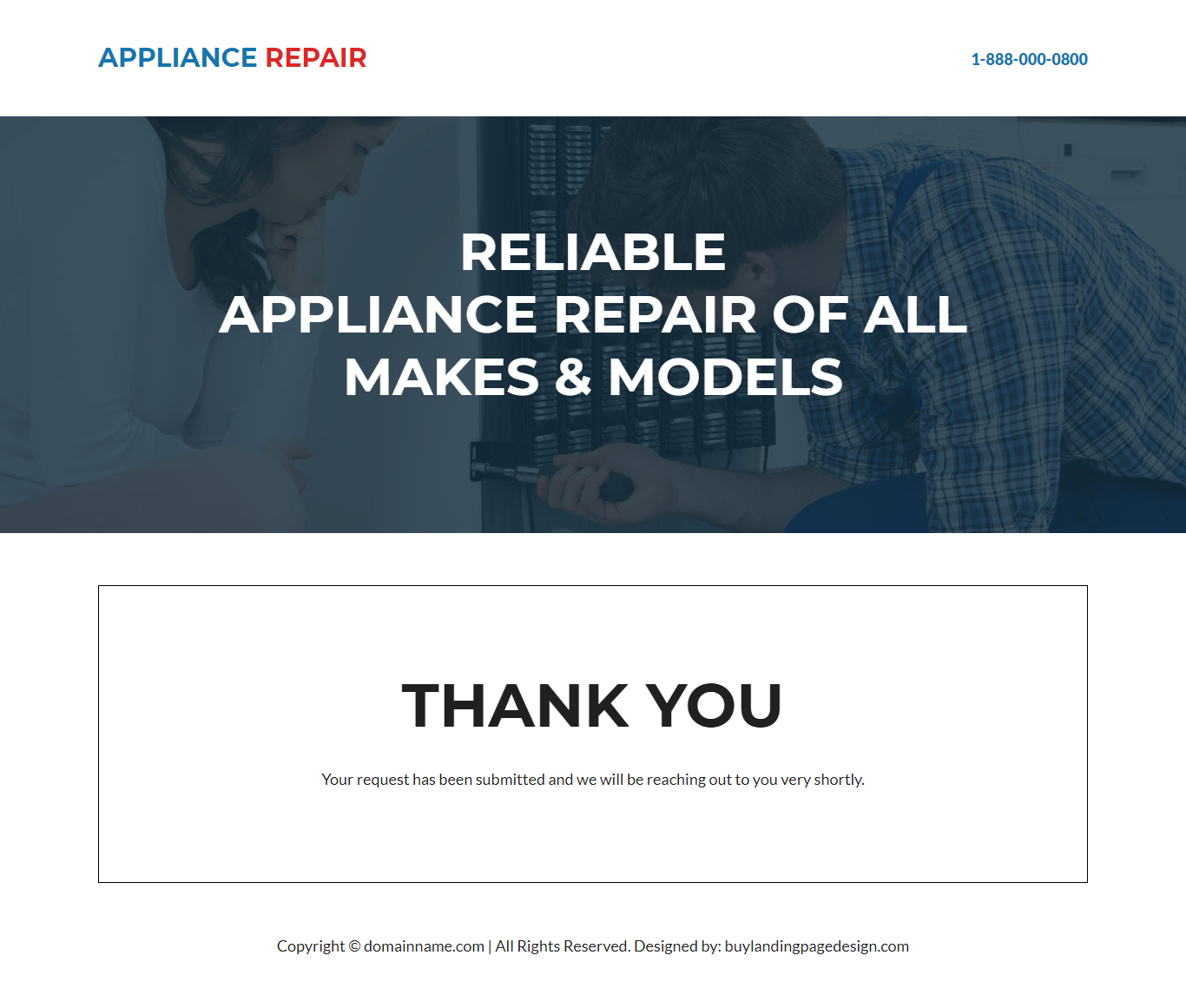 quick and affordable appliance repair service responsive landing page