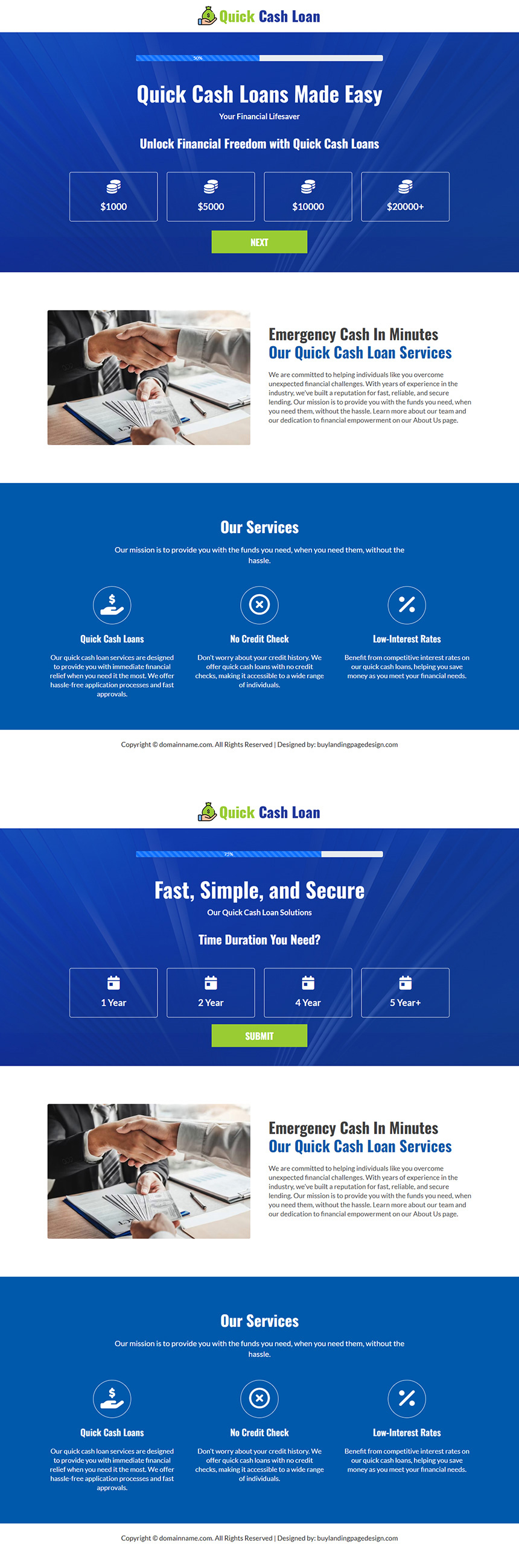 quick cash loan responsive funnel design