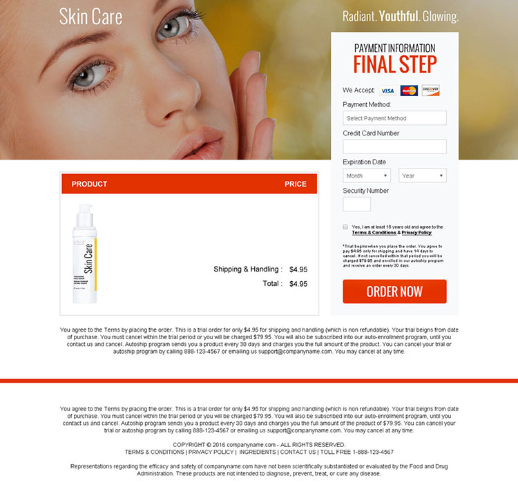 skin care serum selling bank page design