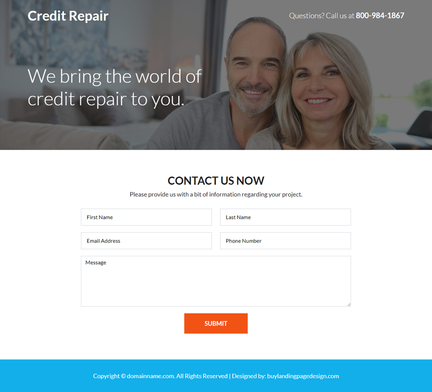 minimal credit repair service landing page design