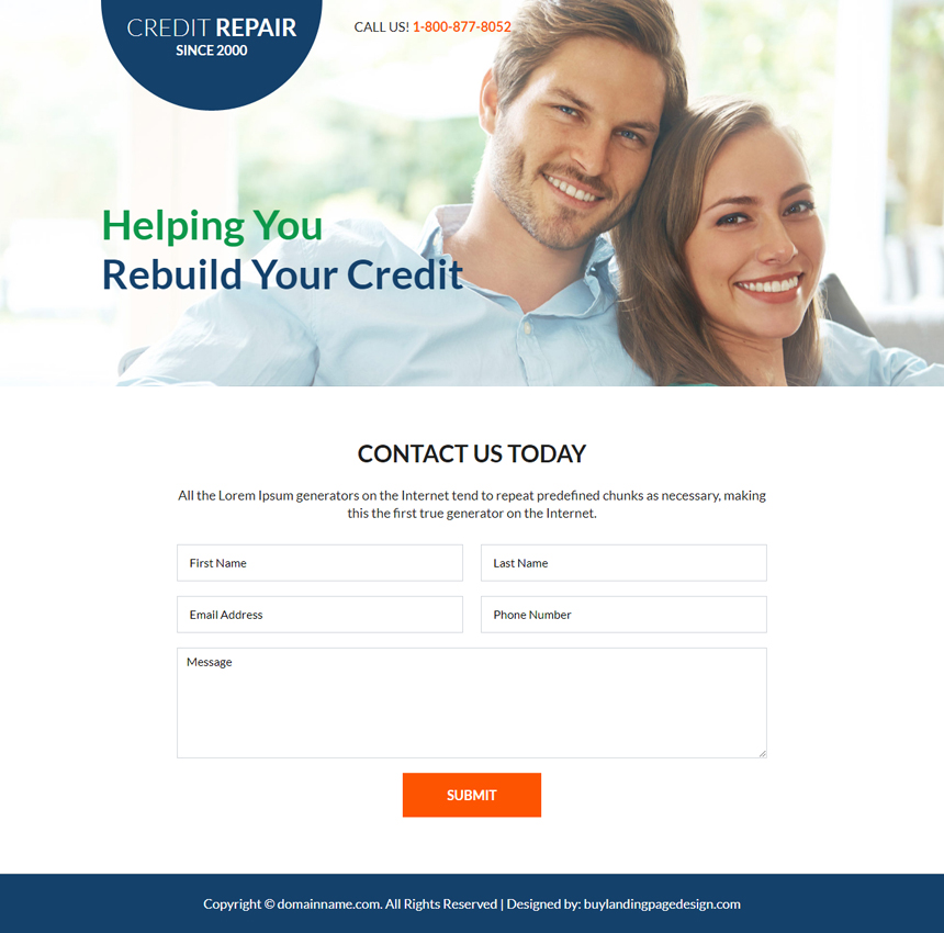 personalized credit repair service landing page
