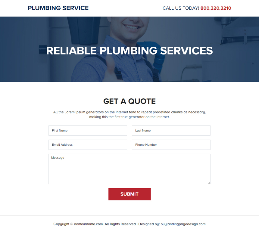 reliable plumbing service responsive landing page
