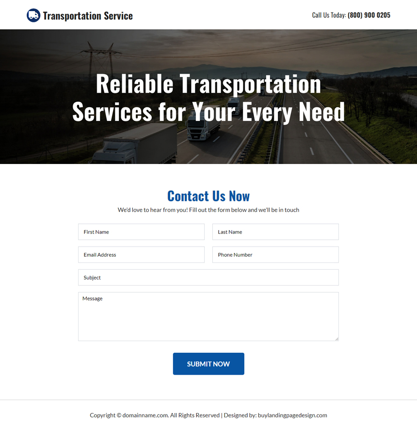 reliable transportation service lead capture responsive landing page