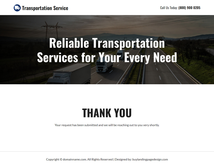 reliable transportation service lead capture responsive landing page