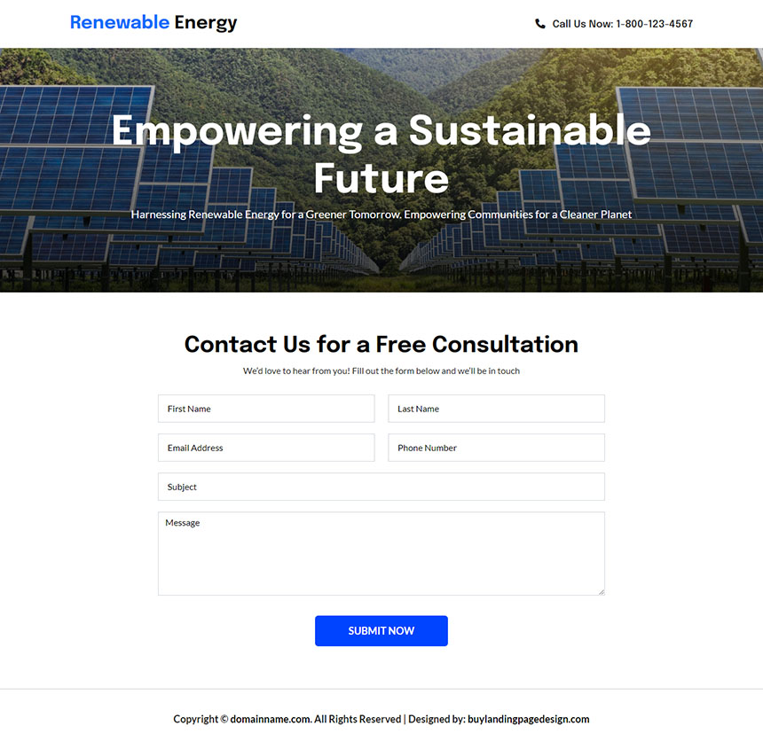 renewable energy responsive lead capture landing page