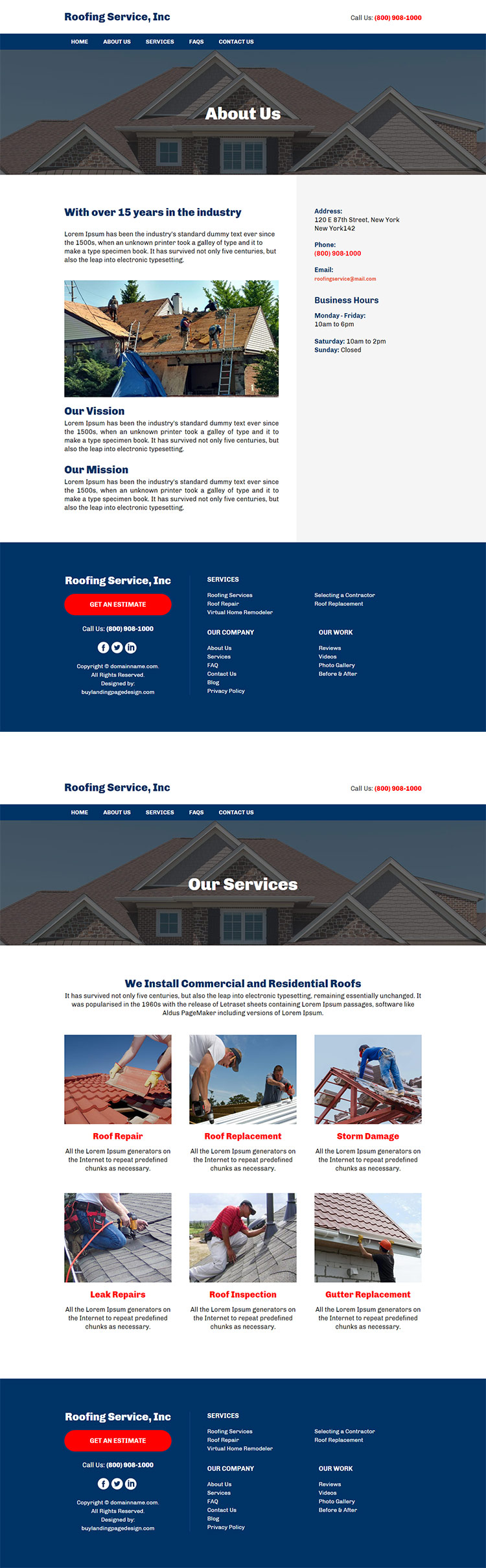 residential and commercial roofing company responsive website design