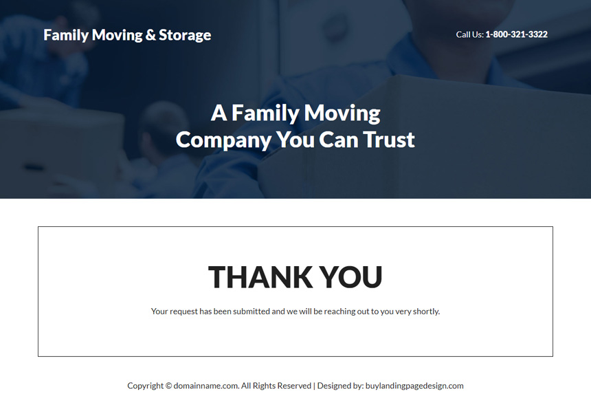 family moving and storage lead capture landing page