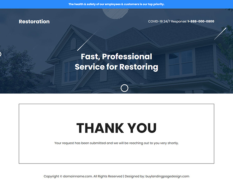 emergency damage restoration company responsive landing page design