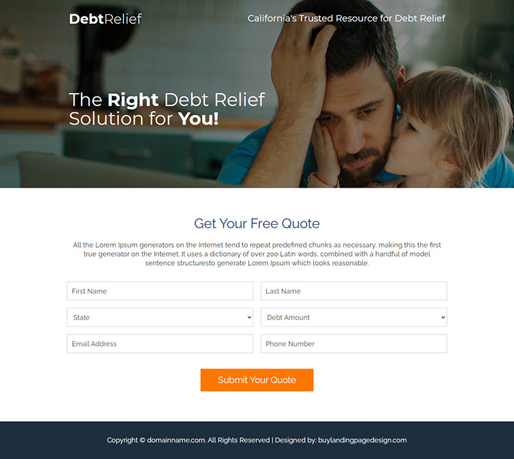 debt relief solution responsive landing page design