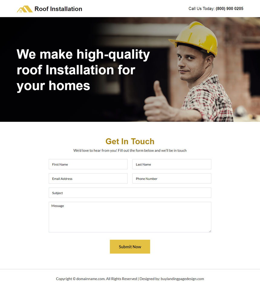 roof installation services lead capture landing page