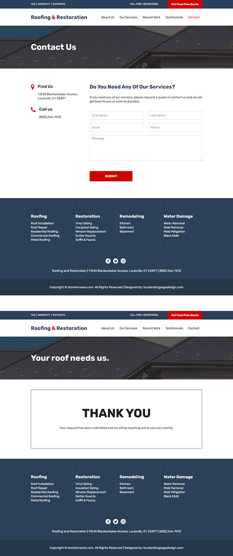 roofing and restoration service responsive website design