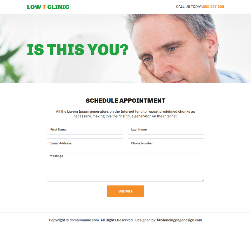 low testosterone therapy responsive lead capture landing page