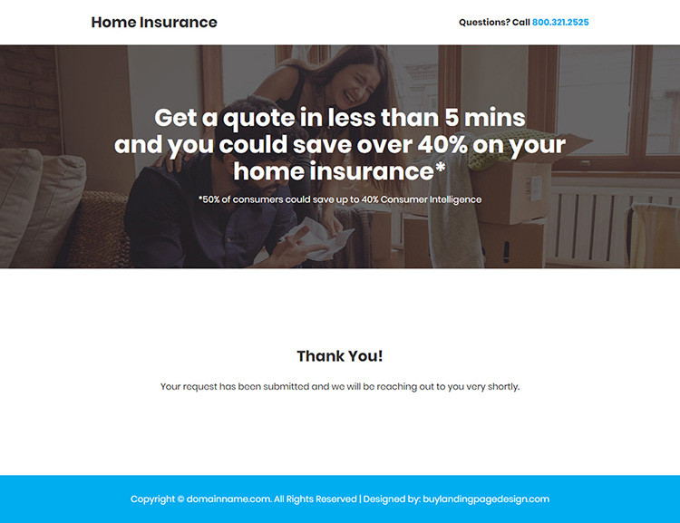 minimal home insurance responsive landing page design