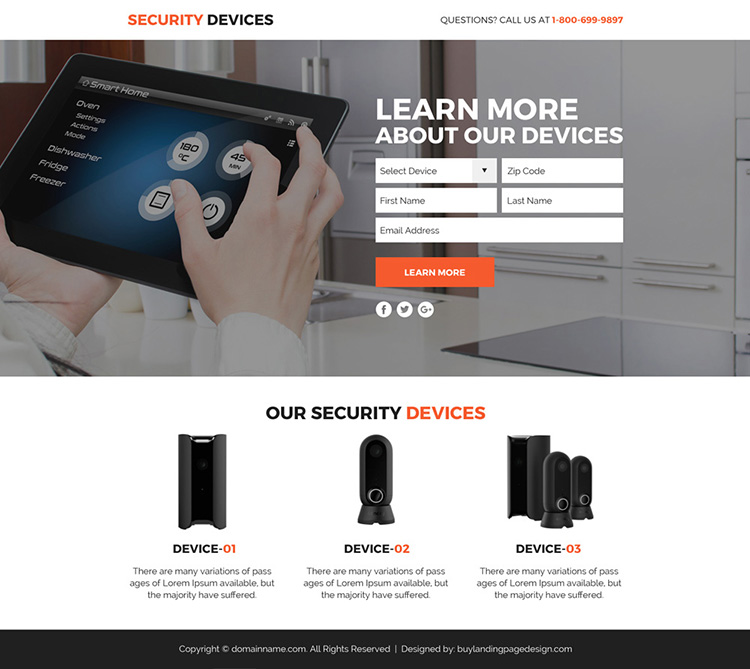 security device marketing funnel responsive landing page design