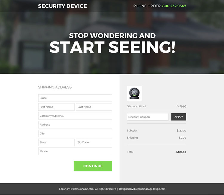 security device selling responsive landing page design