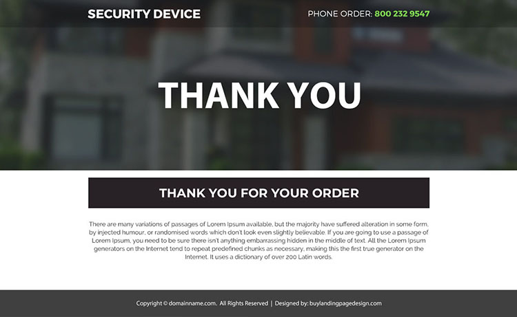 security device selling responsive landing page design